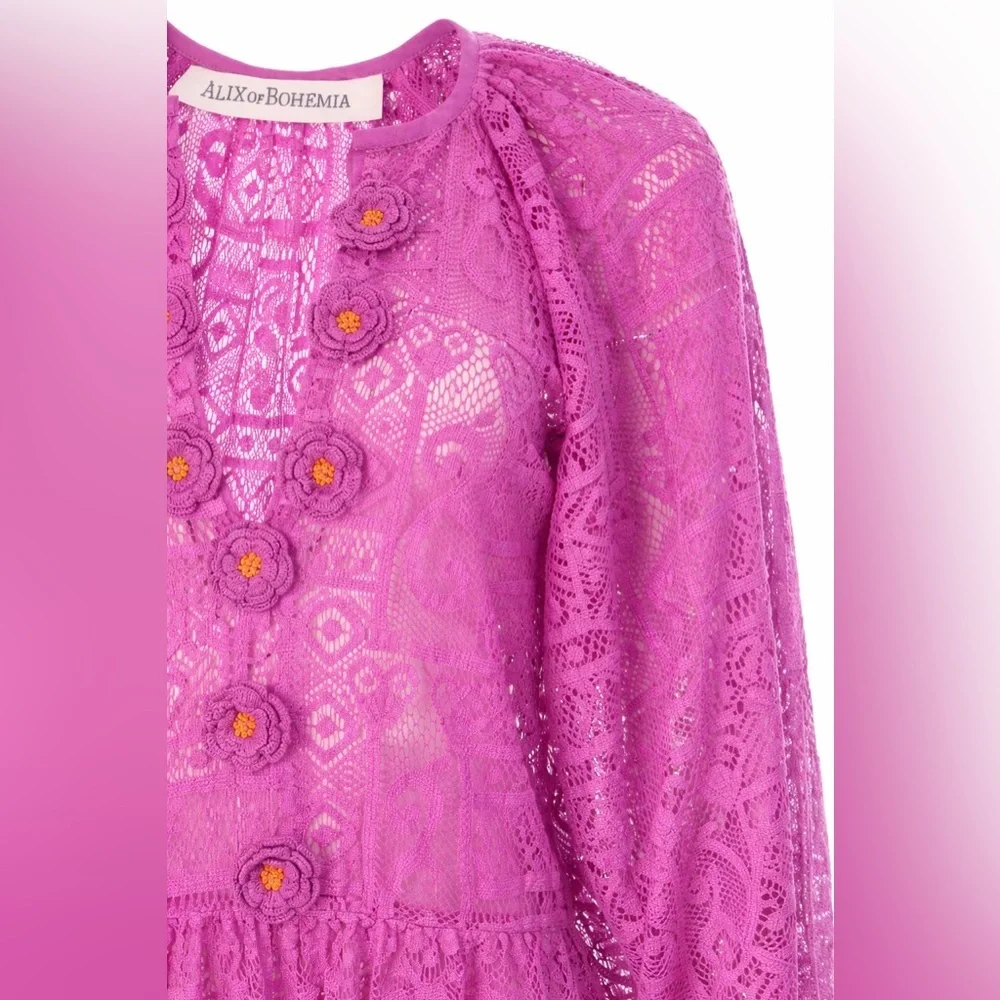 Alix of Bohemia Celeste Fig Crochet Lace Maxi Dress Orchid Small NWT